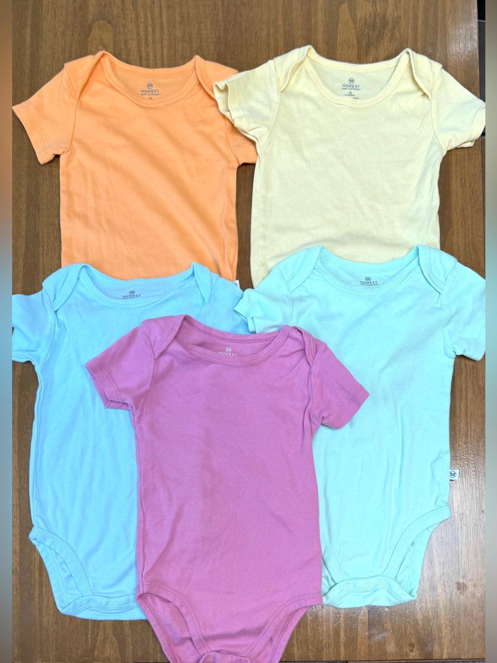 Honest Baby Short-Sleeve One-Piece Bodysuits - Multi Color Set Size 18M